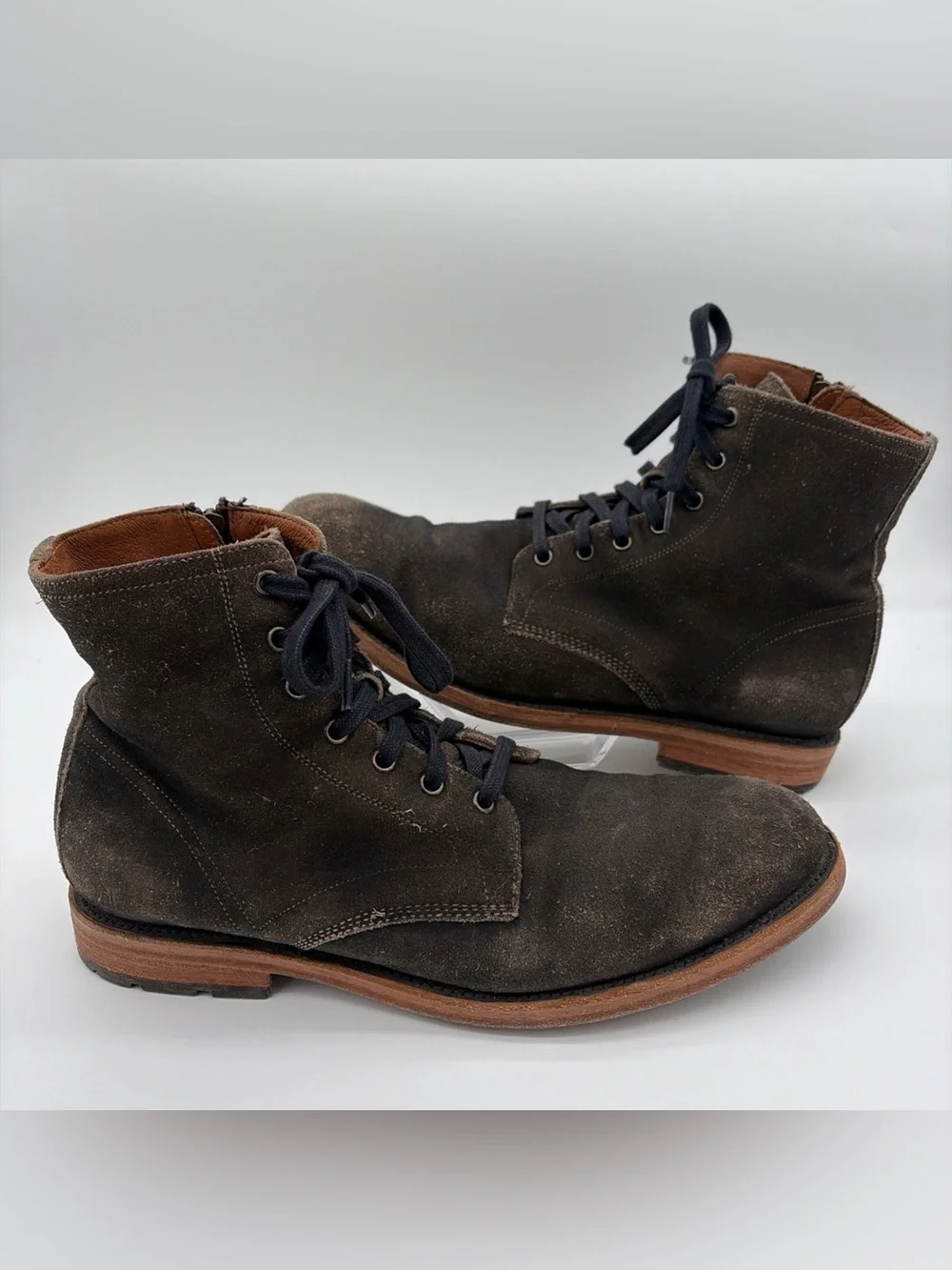 FRYE Men's Suede Bowery Combat Boots Lace-Up Goodyear Welt Construction Faded